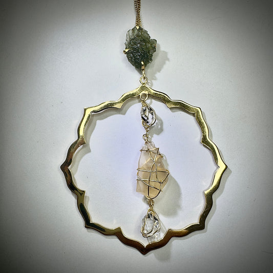 Gold Plated Moldavite, Herkimer Diamond & LDG Necklace | 1.2g | Chlum