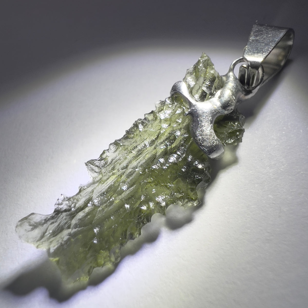 Soft Soldered Moldavite Pendant | 1.1g | Maly Chlum