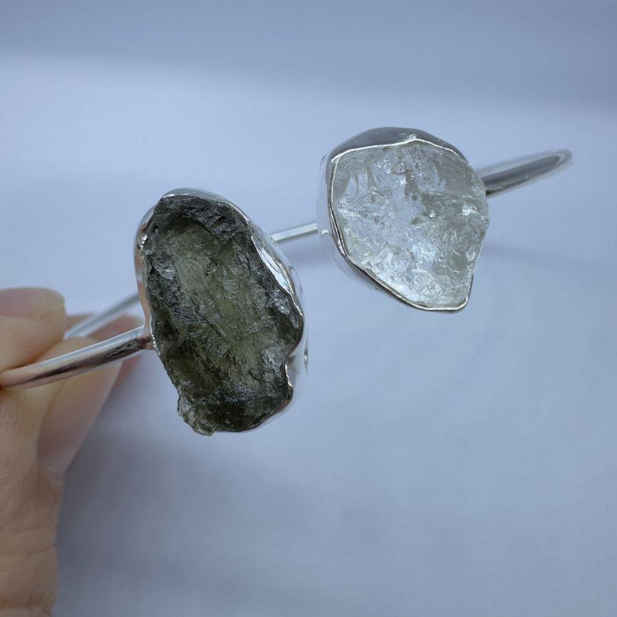 Sterling Silver Moldavite & Herkimer Bracelet | 1.3g | Chlum