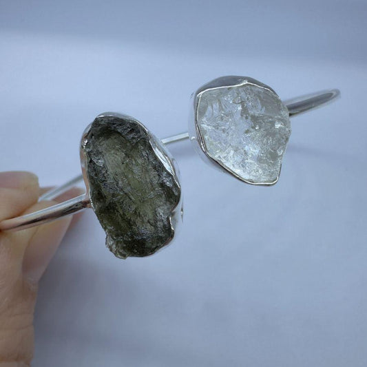 Sterling Silver Moldavite & Herkimer Bracelet | 1.3g | Chlum