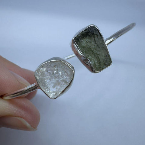 Sterling Silver Moldavite & Herkimer Bracelet | 1.2g | Chlum