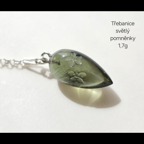 1.7g Light Green Moldavite Pendulum – Trebanice | Forget-Me-Not Flower Design by Pavlína Cambalová (Copy)