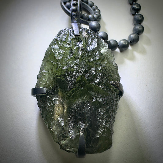 Oxidised Sterling Silver Moldavite Necklace | 4.3g | Chlum