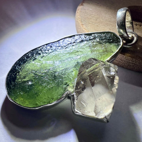 Moldavite & Herkimer Silver Pendant | 5.6g | Vrabce