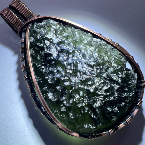Moldavite Copper Wire Wrapped Pendant | 11.48g | Chlum