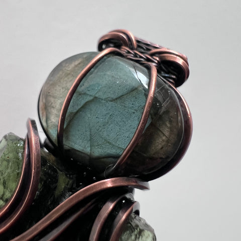 Moldavite & Labradorite Pendant - Copper Wrap