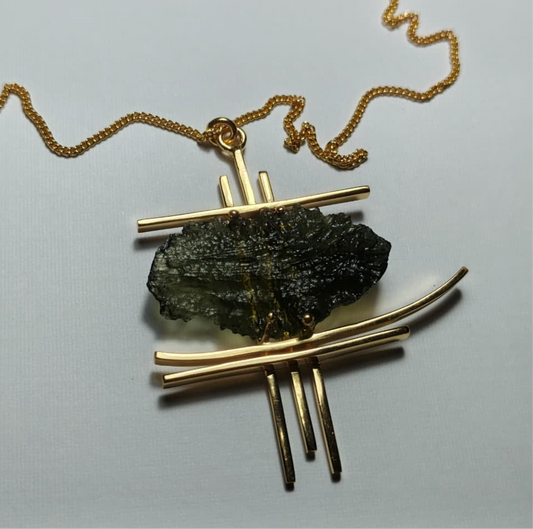 Temple Inspired Gold Plated Moldavite Necklace