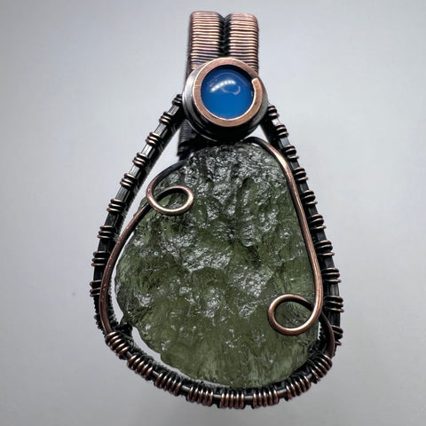 2.94g Moldavite & Blue Onyx Copper Pendant
