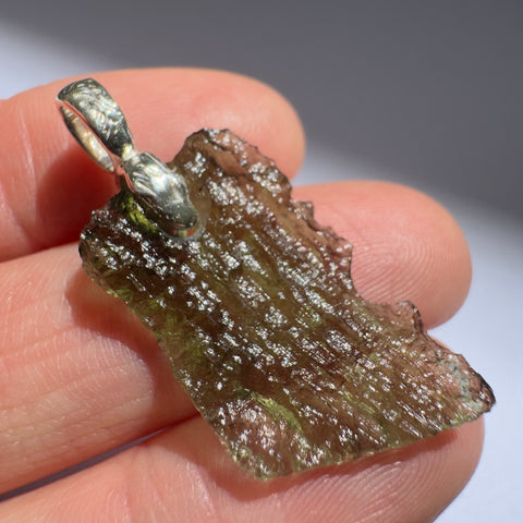 Sterling Silver Moldavite Pendant | 2.45g Total | Chlum