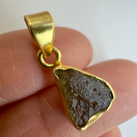 Gold Plated Moldavite Pendant | 1.64g | Chlum