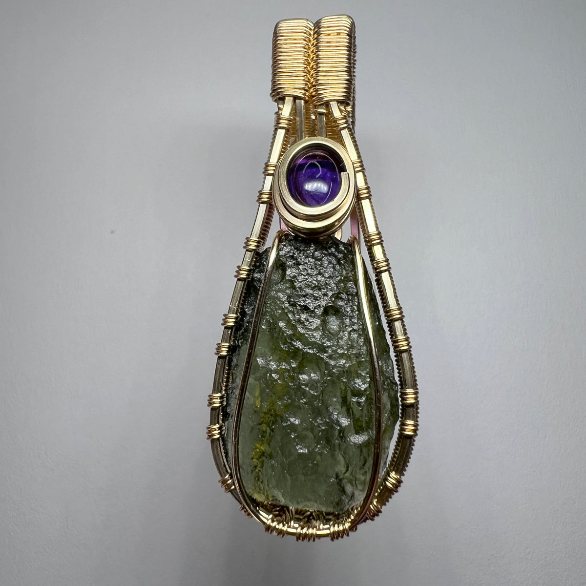 1.95g Moldavite & Amethyst Gold Pendant