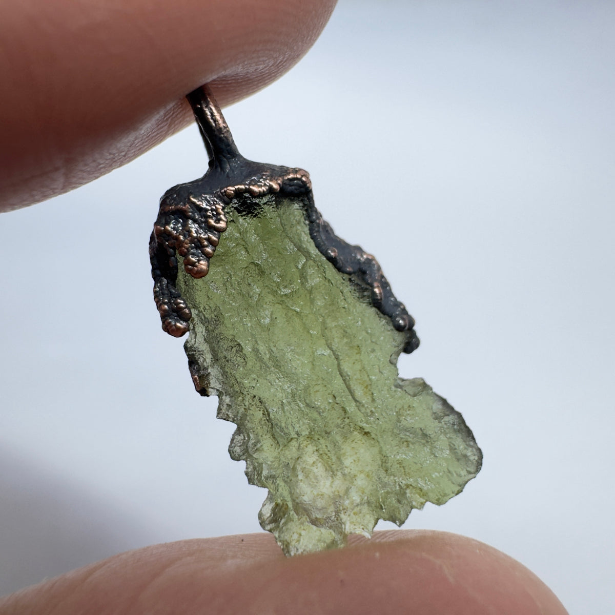 Copper Electroformed Moldavite Pendant | 1.21g | Marouskovo Pole