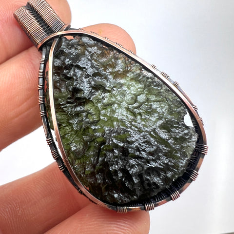 Moldavite Copper Wire Wrapped Pendant | 11.48g | Chlum