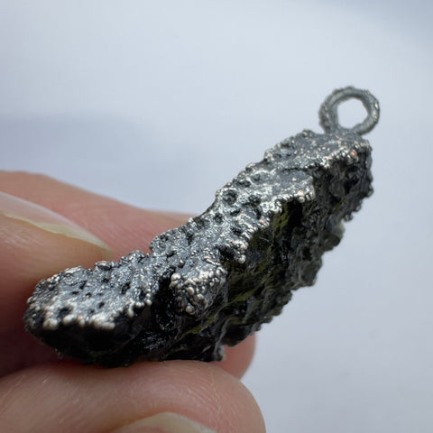 Silver Plated Electroformed Moldavite Pendant | 5.15g | Maly Chlum