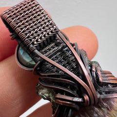 Moldavite & Labradorite Pendant - Copper Wrap