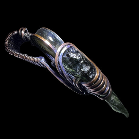 Moldavite & Labradorite Pendant - Copper Wrap