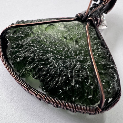 Moldavite & Herkimer Diamond Copper Wrapped Pendant – 10.62g