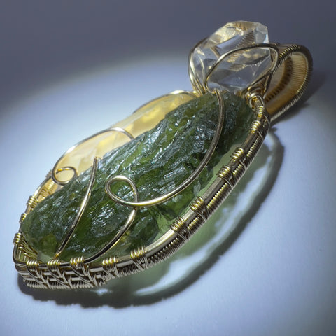 Gold Moldavite, LDG & Herkimer Pendant | 5.15g | Chlum