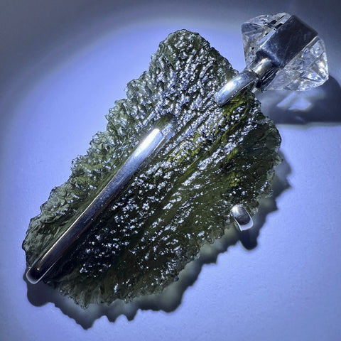 Moldavite & Herkimer Silver pendant | 8g | Marouskovo Pole