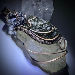 Moldavite, LDG & Herkimer Pendant - Copper Wrap