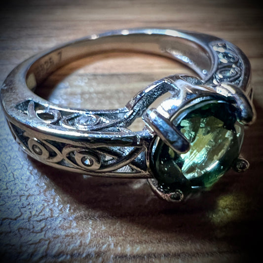Faceted Moldavite Silver Ring Size 7 | 1 ct | Chlum