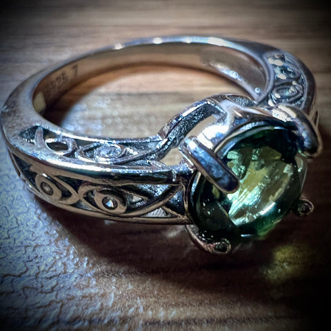Faceted Moldavite Silver Ring Size 7 | 1 ct | Chlum