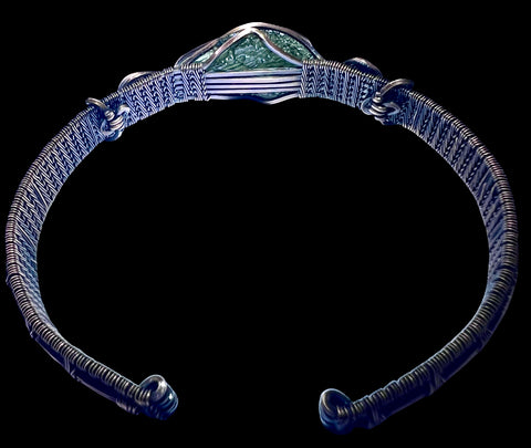 Moldavite & Amethyst Copper Bracelet | 1.82g | Maly Chlum