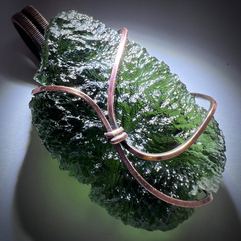 Moldavite Copper Wire Wrapped Pendant | 14.13g | Chlum