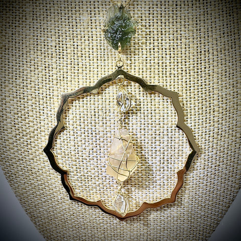 Gold Plated Moldavite, Herkimer Diamond & LDG Necklace | 1.2g | Chlum