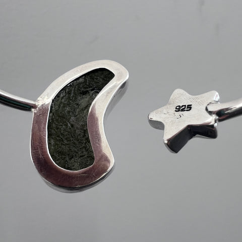 Celestial 2.66g Moldavite & Star Open Bracelet in Sterling Silver