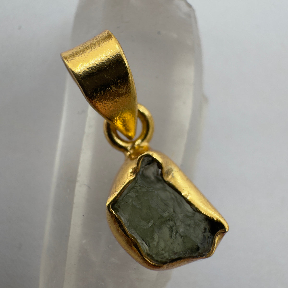 Gold Plated Moldavite Pendant | 1.54g | Chlum