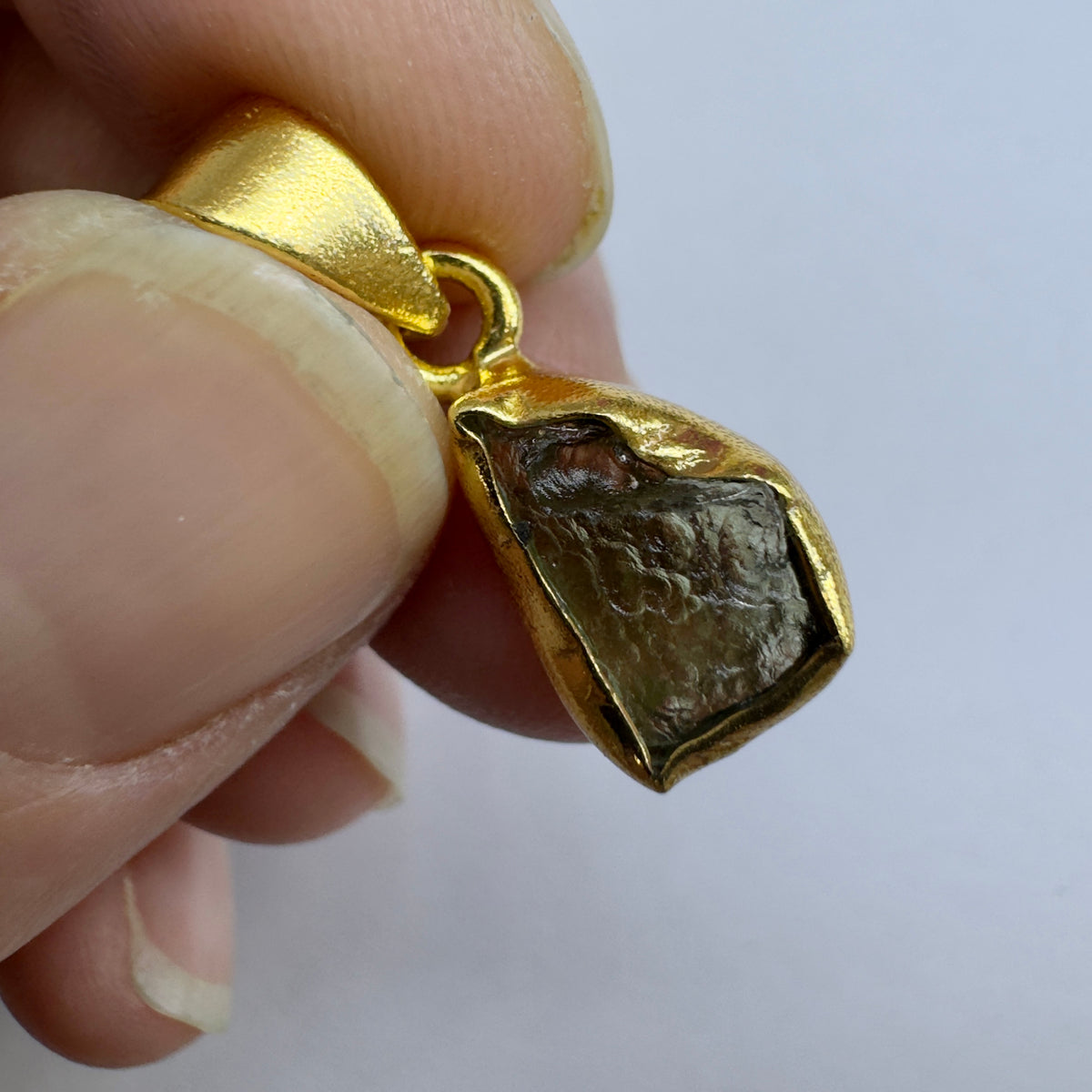 Gold Plated Moldavite Pendant | 1.58g | Chlum