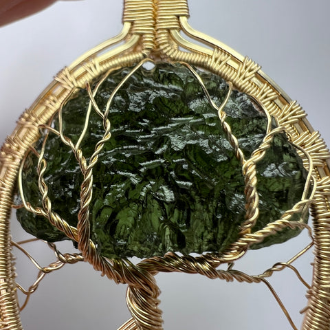 Gold Moldavite Tree of Life Pendant | 6.77g | Maly Chlum