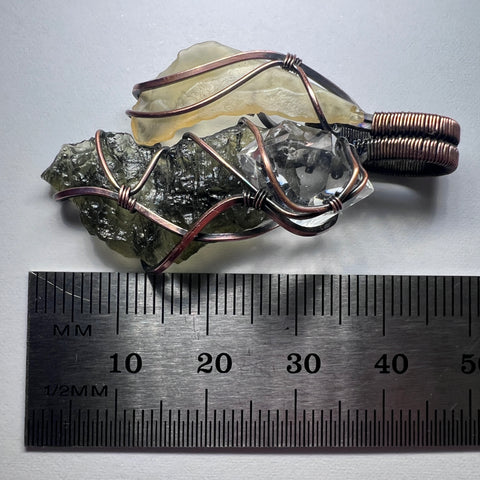 Moldavite, LDG & Herkimer Diamond Copper Pendant | 1.36g | Chlum