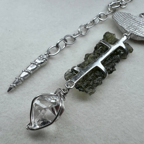 Sterling Silver Moldavite & Herkimer Diamond Necklace | 1.17g | Maly Chlum
