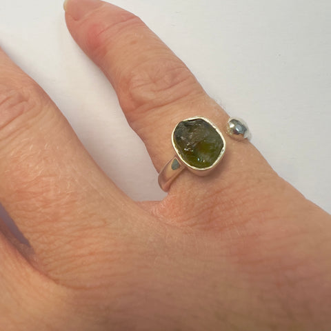 Sterling Silver Moldavite Ring - Size 4