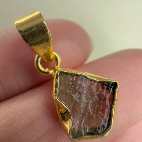 Gold Plated Sterling Silver Moldavite Pendant | 1.47g | Chlum
