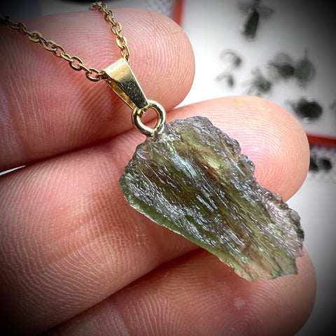 Gold Plated Moldavite Necklace I 1.2g I Marouskovo Pole