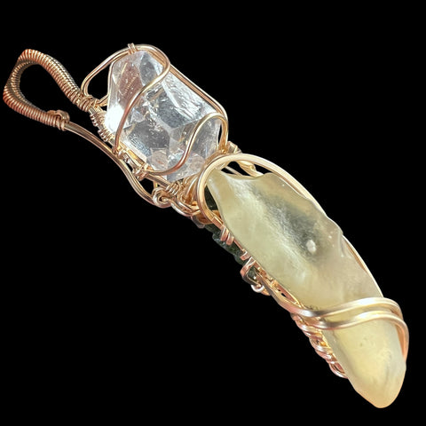 Moldavite,LDG & Herkimer Gold Pendant