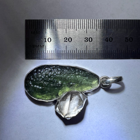 Moldavite & Herkimer Silver Pendant | 5.6g | Vrabce