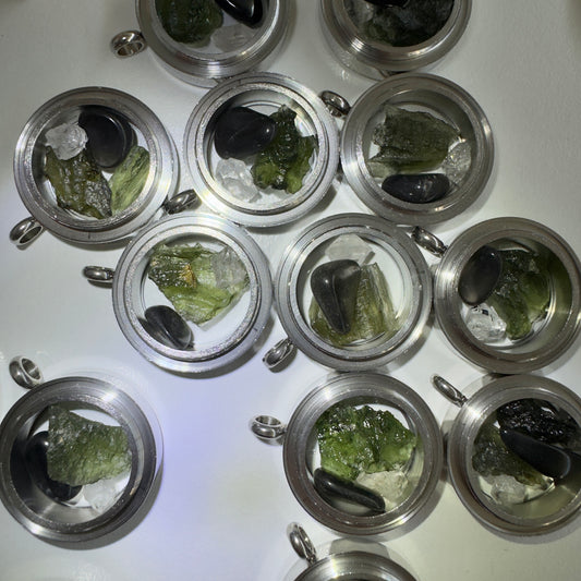 Moldavite, Herkimer & NZ Obsidian Locket | 25mm | Chlum