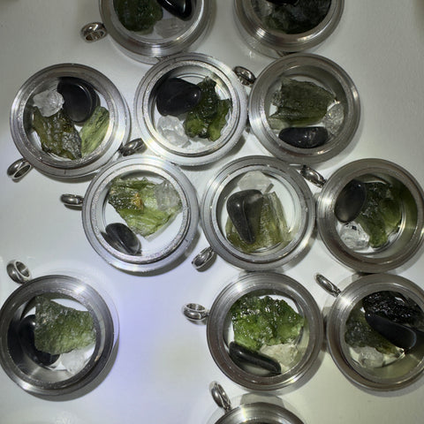Moldavite, Herkimer & NZ Obsidian Locket | 25mm | Chlum