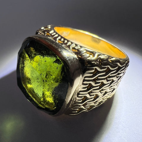 Gold Plated Sterling Silver Moldavite Ring | 2.9g | Size 9