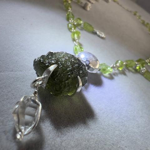 Beautiful Jasper & Peridot Beaded Moldavite Necklace