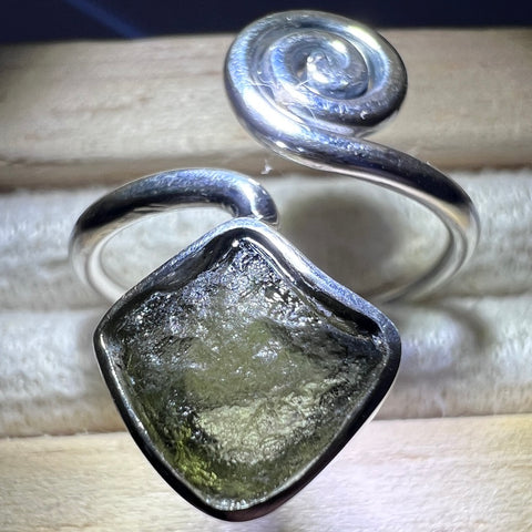 Open Spiral Moldavite Ring in Sterling Silver – Size 6.5