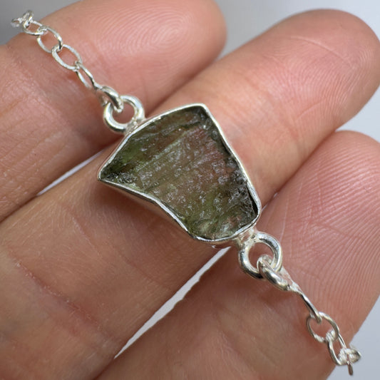 Sterling Silver Moldavite Bracelet | 3.25g | Chlum
