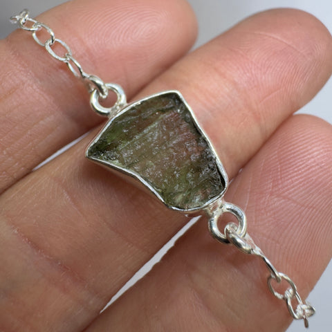 Sterling Silver Moldavite Bracelet | 3.25g | Chlum