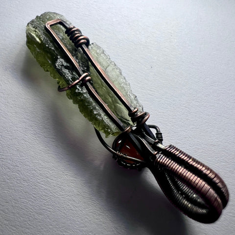 Copper Moldavite & Sunstone Pendant | 1.48g | Chlum