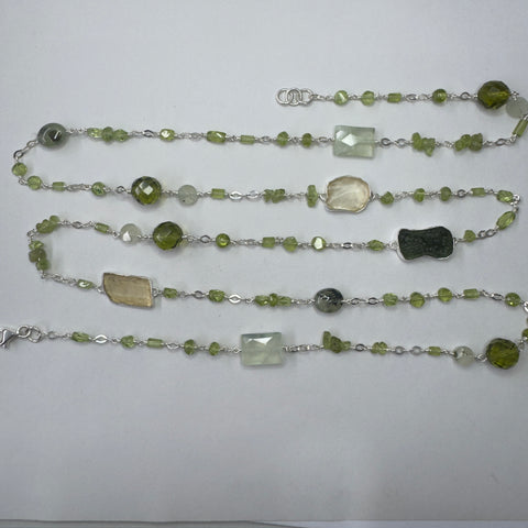 Silver Moldavite, Peridot, Prehnite, LDG & Necklace | 2.4g | Chlum