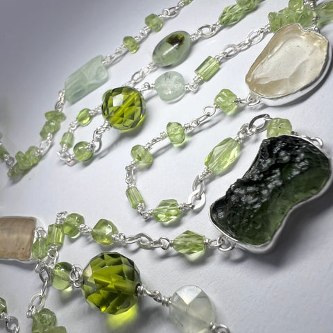 Silver Moldavite, Peridot, Prehnite, LDG & Necklace | 2.4g | Chlum